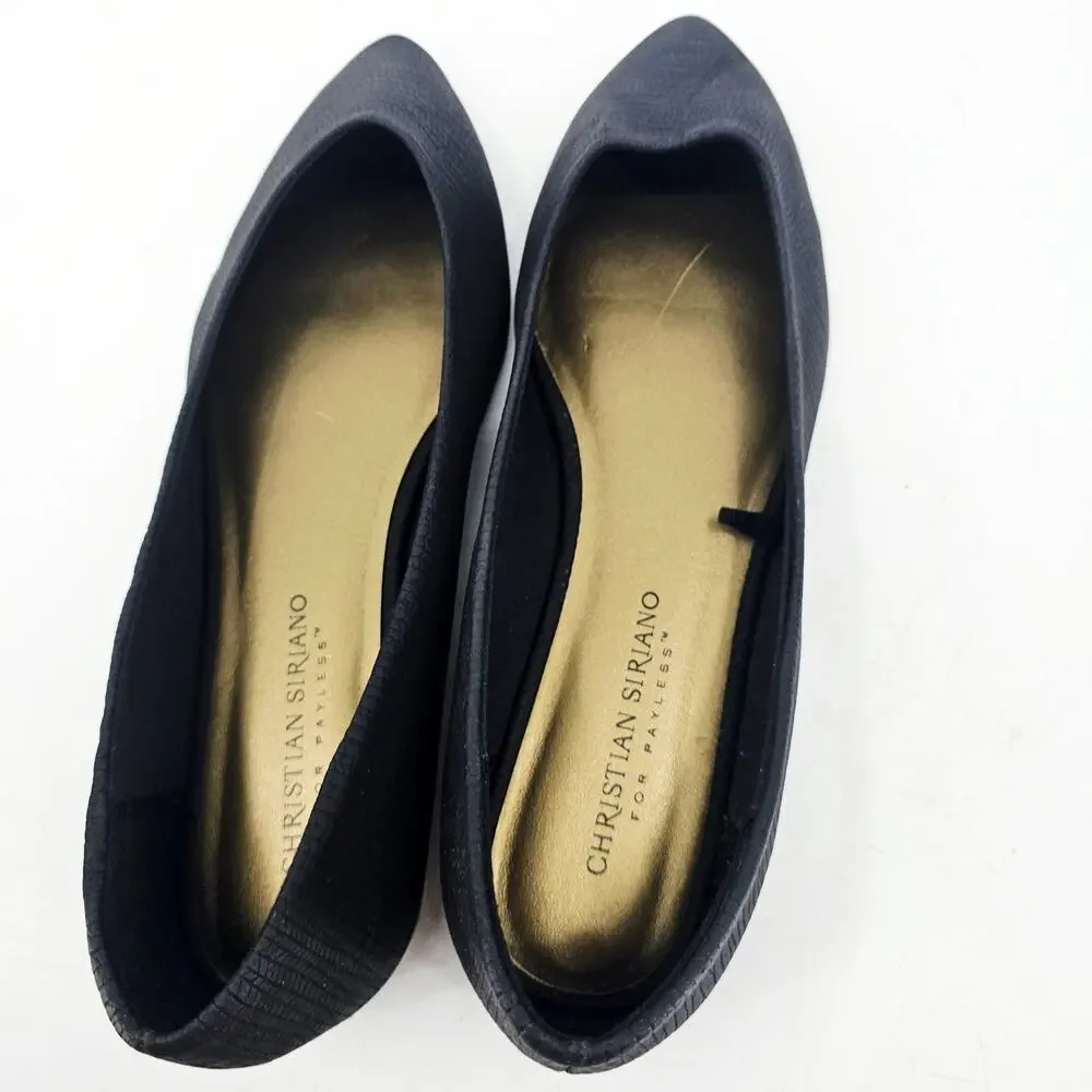 Christian Siriano Gigi Black Pointed Toe Ribbed Ballet Flat Shoe 8 W NEW - Picture 6 of 10